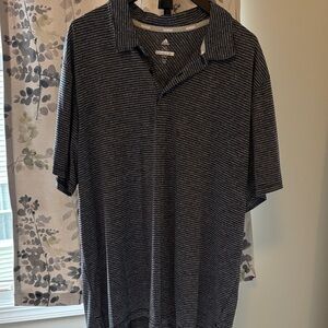 adidas Men's Black and Gray Thin-Striped Polo